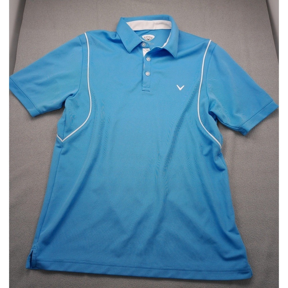 Callaway Polo Shirt Mens Medium ‎ Blue Opti-Dri Micro Check Golf Short Sleeve